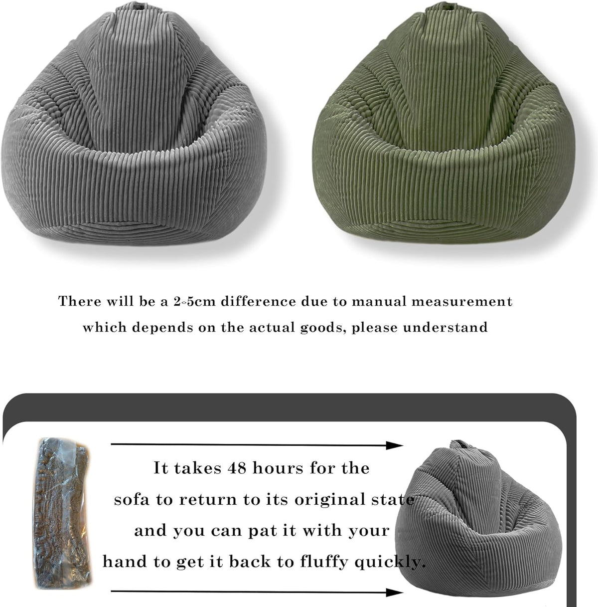 LPMOERA Bean Bag Chairs for Kids/Teen with Memory Foam Filling Bean Bag Sofa with Soft Corduroy Fabric BeanBag Chair for Living Room Bedroom College Dorm Reading Chair Dark Gray