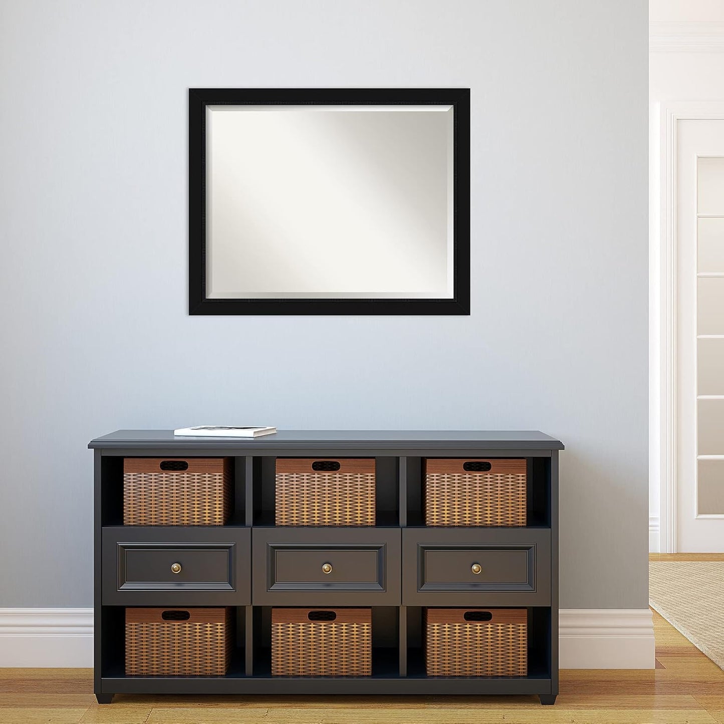 Amanti Art Black Bathroom Mirror for Over Sink, 25x31 Avon Black Rectangle Vanity Mirror, Large Casual Frame, Hangs Horizonally and Vertically, Bathroom Wall Decor, Beveled Edge