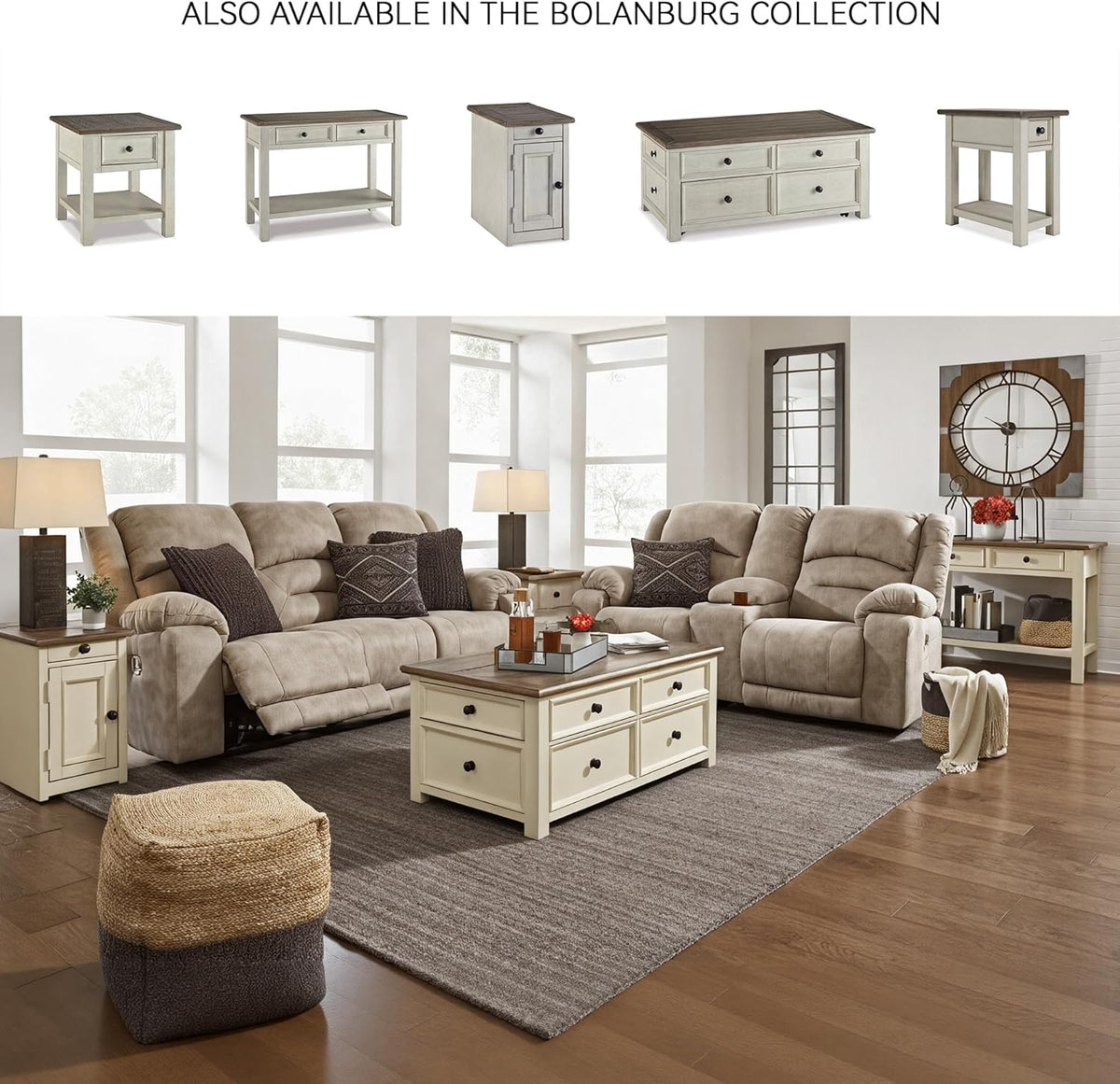 Signature Design by Ashley Bolanburg Farmhouse Chair Side End Table, Light Brown & Whitewash