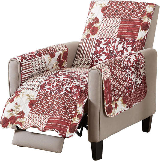 Great Bay Home Patchwork Scalloped Printed Furniture Protector Stain Resistant Recliner Cover (Recliner, Burgundy)