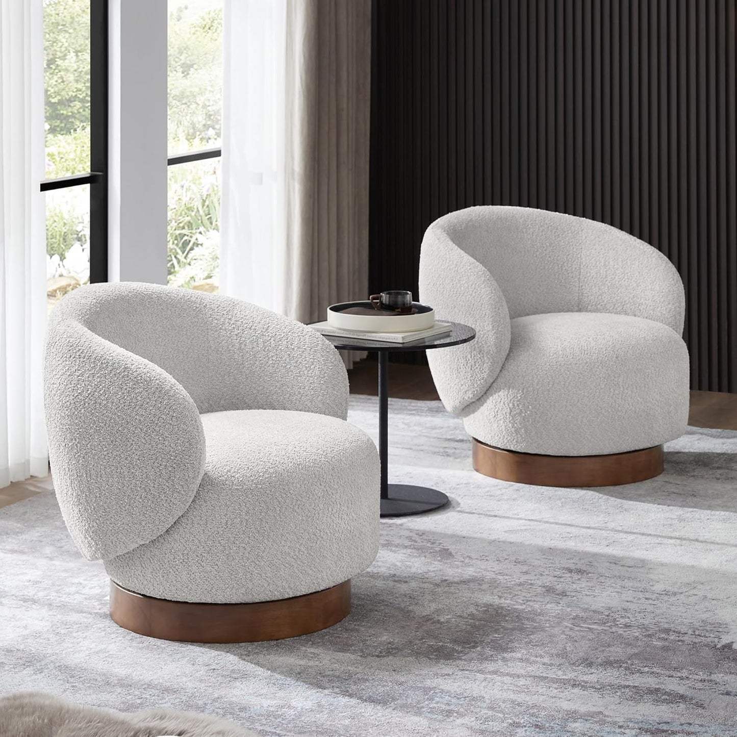 Swivel Accent Chair Round Barrel Armchair Upholstered Performance Fabric for Living Room Bedroom Waitingroom,2 Box,Light Grey