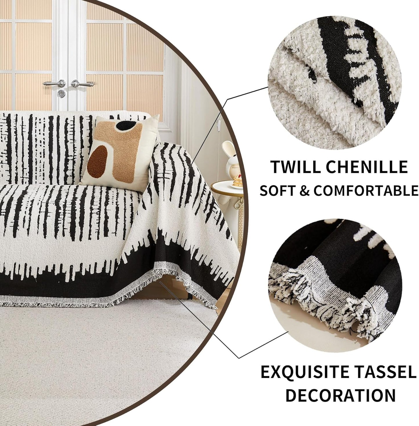 HAOMAIJIA Boho Sofa Covers Couch Covers for 2 Cushion Couch Sofa Pet Friendly Soft Thick Non Slip Couch Cover for Dogs Washable Sectional Couch Covers L Shape Furniture Protecto (XF-Black, 71"x102")