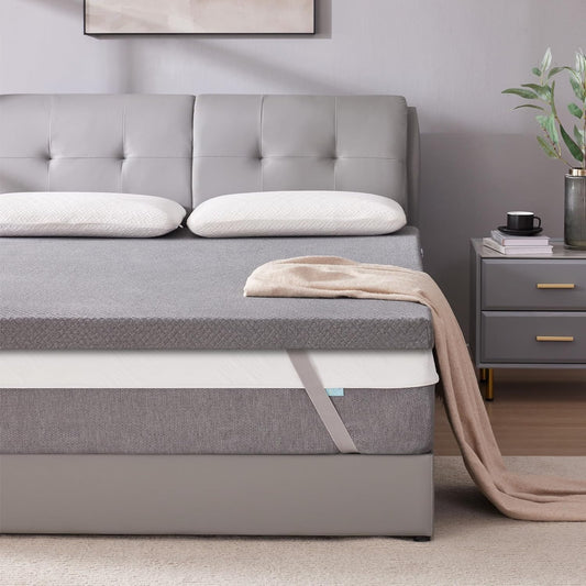 SINWEEK 3 Inch Gel Memory Foam Mattress Topper Queen Size, Pad for Back Pain, Bed Topper with Removable Soft Cover, CertiPUR-US Certified,Grey