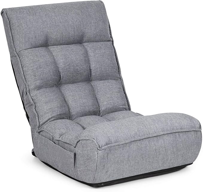 DORTALA Foldable Floor Chair for Adults, Memory Foam Floor Gaming Banana Chair w/ 5-Position Adjustable Head and Back Support for Bedroom, Living Room, Gaming Room, Grey