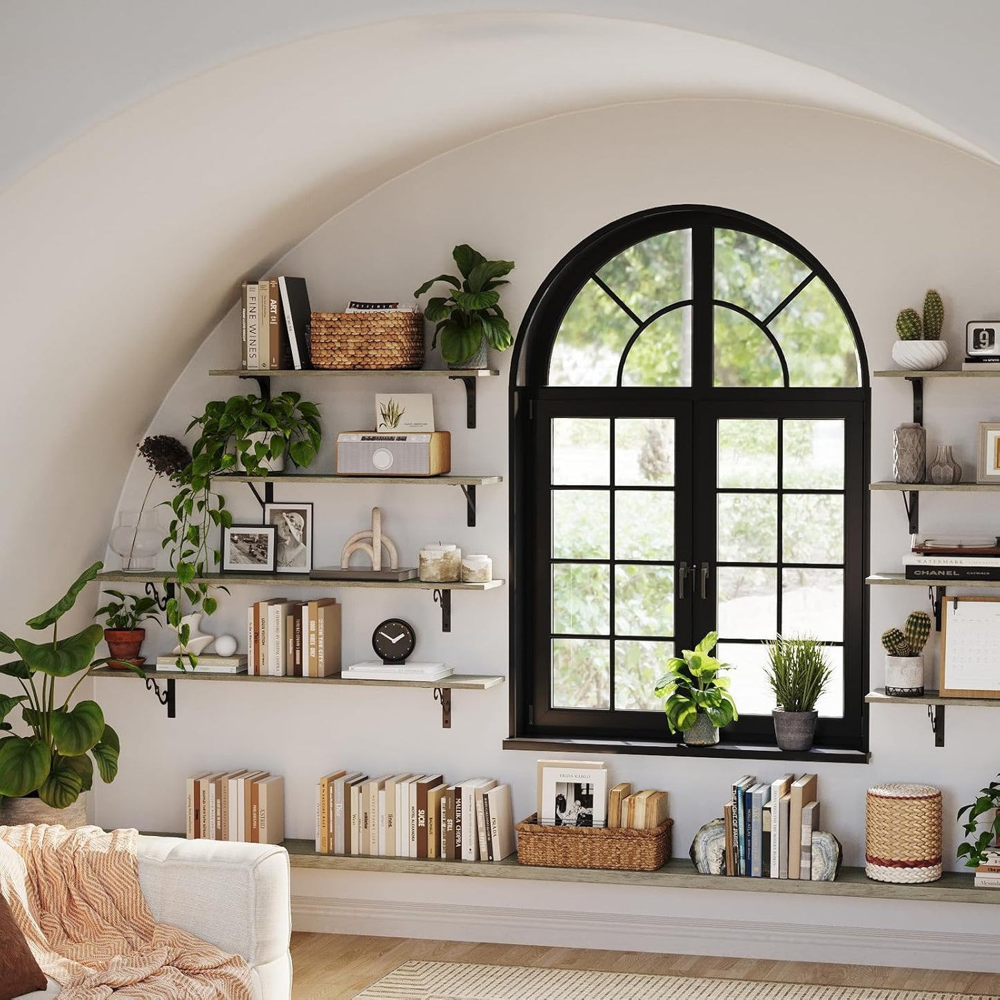 DINZI LVJ Long Wall Shelves, 55.1" Large Floating Shelves Set of 2, Wide Display Shelf Wall Mounted with Brackets, Easy Hanging for Living Room, Toilet, Office, Bedroom, Gray Wash