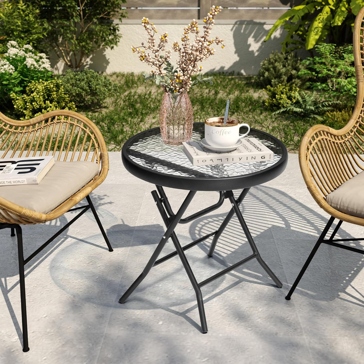 2 Pieces Outdoor Side Table - Small Patio End Table All Weather, Patio Furniture Sets and Outside Furniture for Pool, Balcony, Deck, Porch, Black