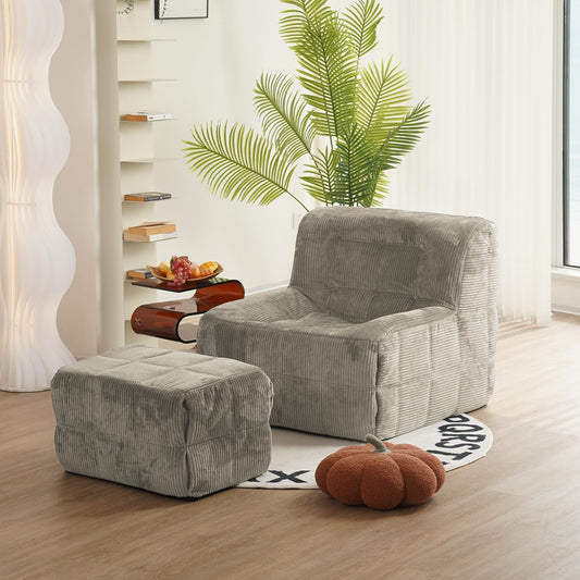 N&V CUBICUS Sofa, Single Seated Foam Sofa, Armless Floor Sofa, ALL NEW HYBRID FOAM Design, with Matching Ottoman (Harbour Gray)