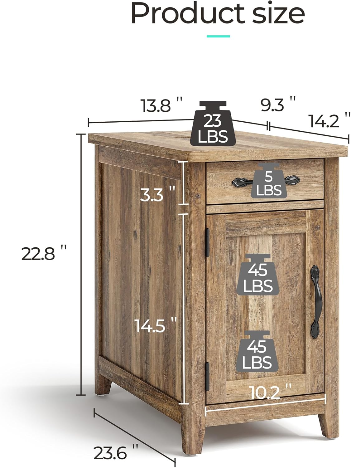 LINSY HOME Farmhouse End Table with Charging Station, Narrow Side Table for Living Room, Sofa Side Table with Drawer and Storage Cabinet, Small Nightstand for Home Office