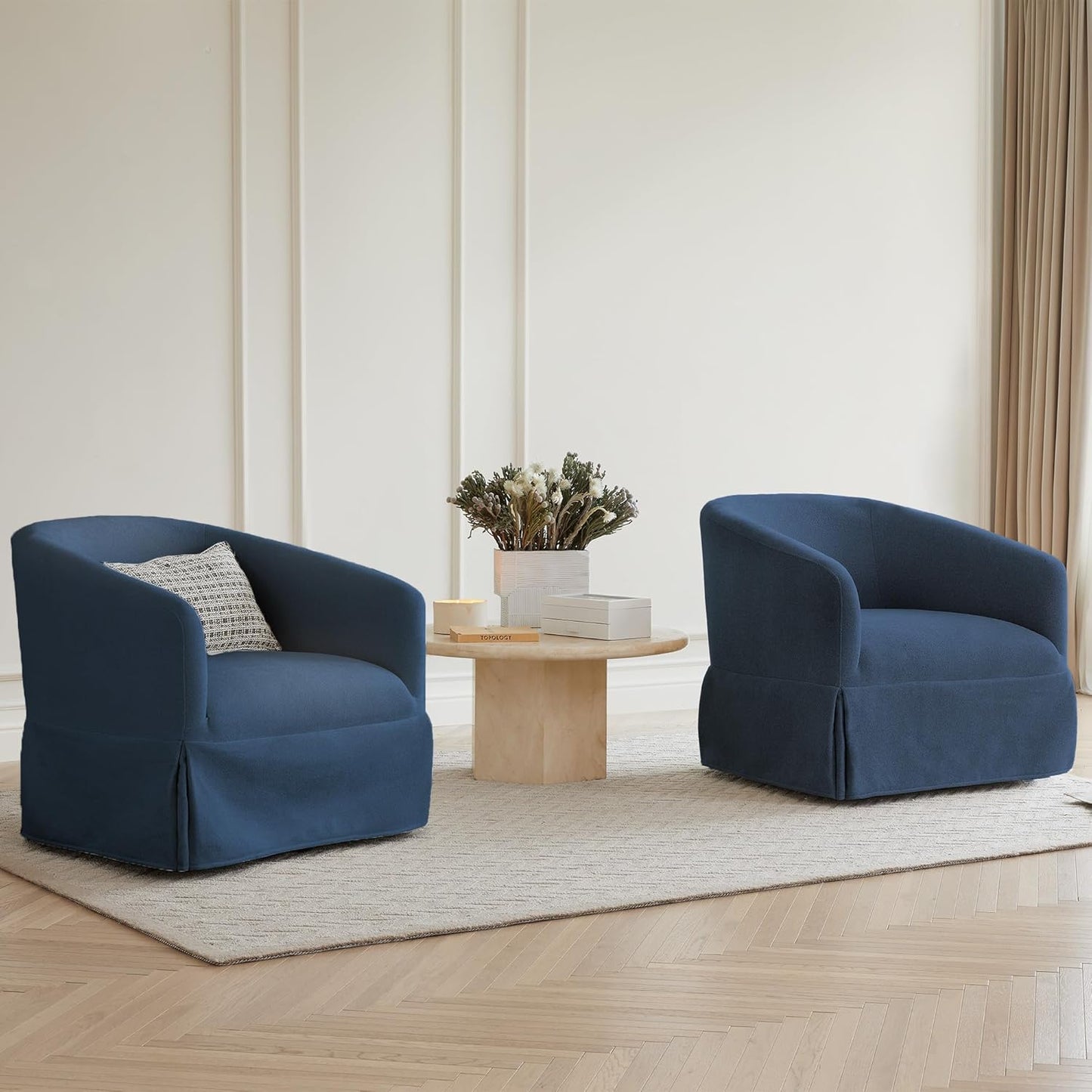 Swivel Accent Chair, 360 Degree Performance Fabric Armchair Modern Barrel Chairs Armchair for Living Room Bedroom Home and Office,Blue