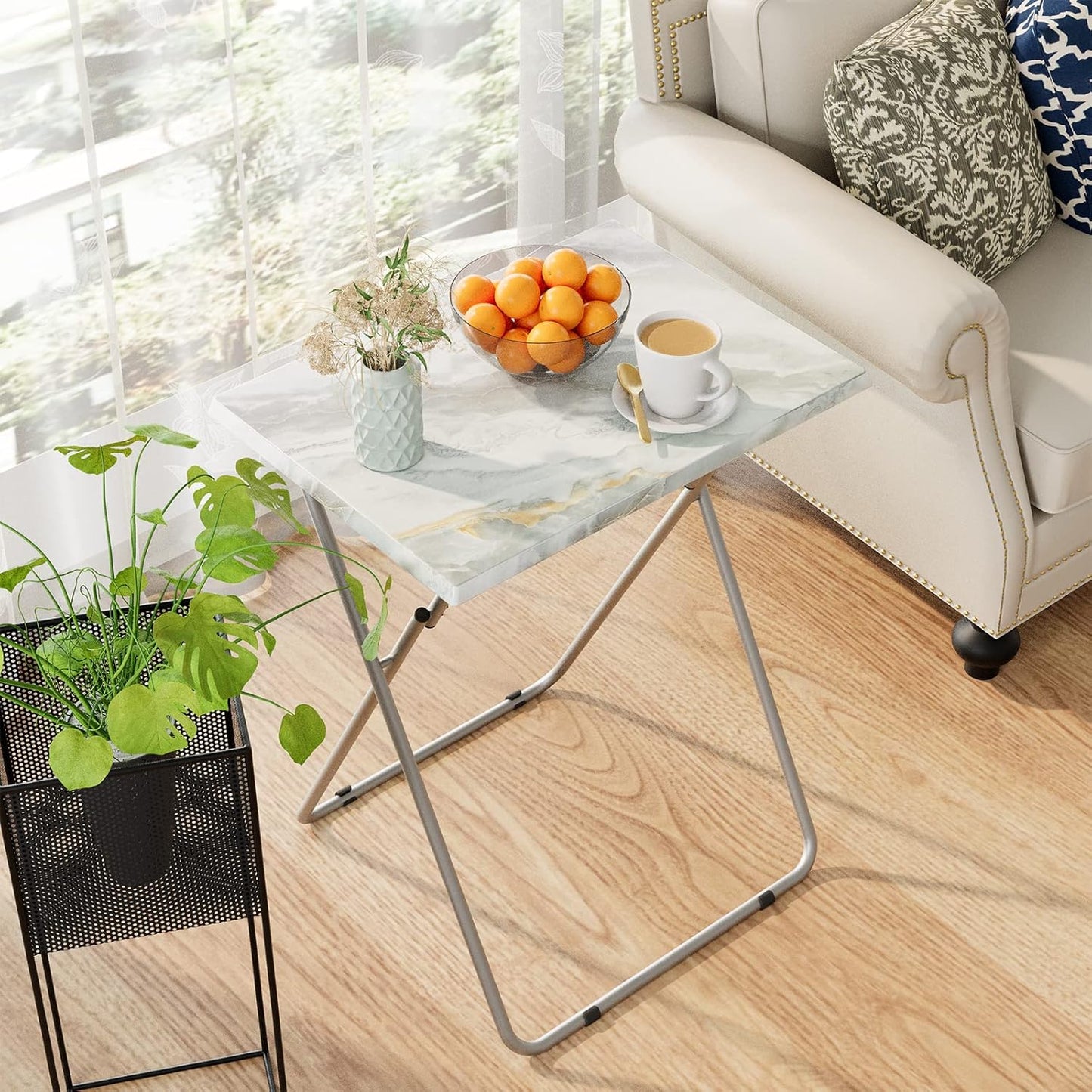 Folding TV Tray Table Set of 2,Dinner Snack Trays Table for Eating on Couch,Portable Metal Dinner Table for Small Sofa Bedside Tables with Light Weight, 15 x 18.9 x 26 in(Smoky Grey,2PCS)