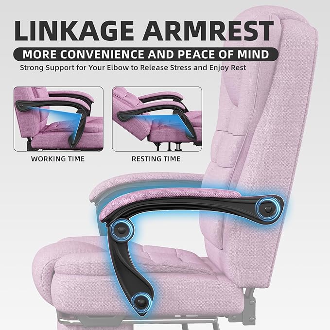 Ergonomic Gaming Chair with Footrest, Office Desk Chair Reclining 90°-150°, Comfortable Computer Chair with Adjustable Height & Armrests, Gamer Chair Silla Gamer for Adults Home Office, Pink