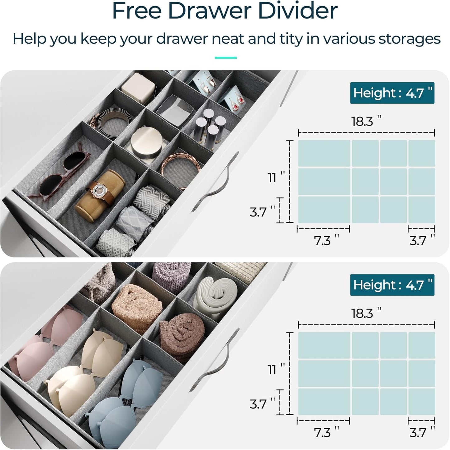 LINSY HOME White 8-Drawer Dresser - Modern Bedroom Chest with Wide Drawers, Wood Storage Organizer for Bedroom or Living Room