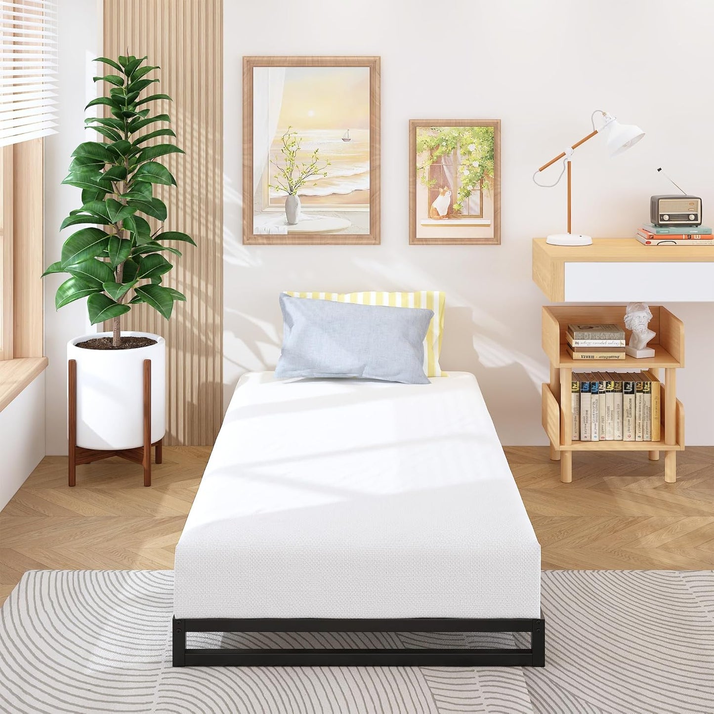6 Inch Twin XL Bed Frames Heavy Duty Sturdy Metal Platform Bed Frame No Box Spring Needed, Noise Free, Easy Assembly, Black