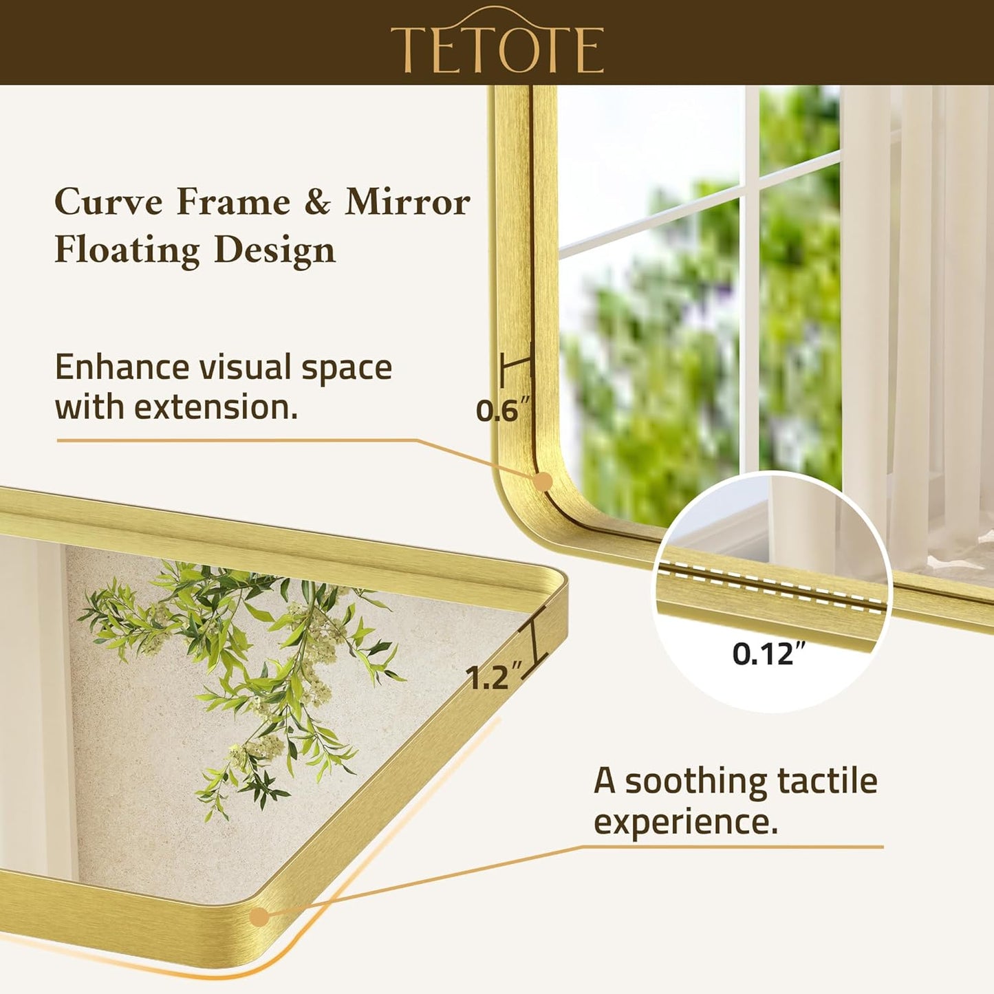 TETOTE Gold Framed Mirror 48 x 30 Vanity Mirrors for Wall Decor Brushed Gold Bathroom Mirrors, Tempered Glass, Modern Farmhouse Wall Mounted Mirror for Decorative(Horizontal/Vertical)