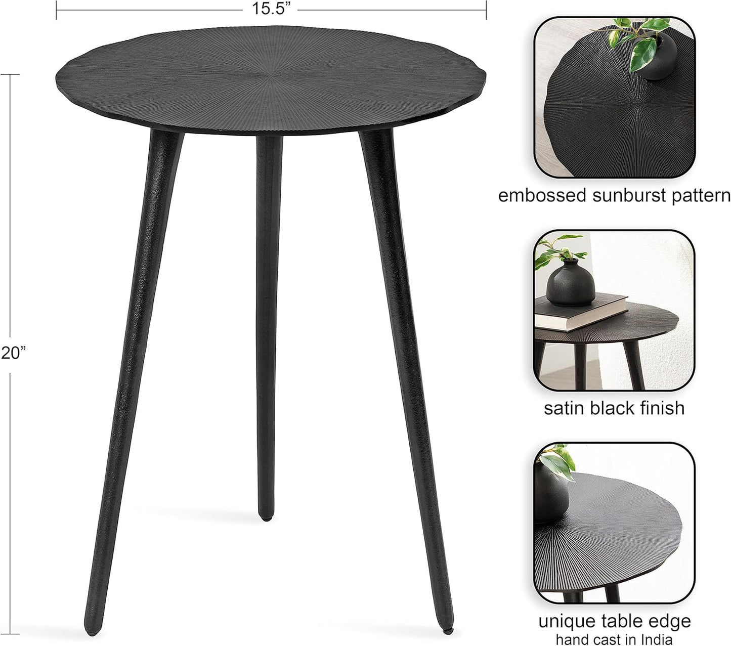 Kate and Laurel Sancia Modern Round Side Table, 16 x 16 x 20, Silver, Sand Casted Aluminum Bedside Table for Display and Storage as a Bedroom Nightstand or Living Room Accent
