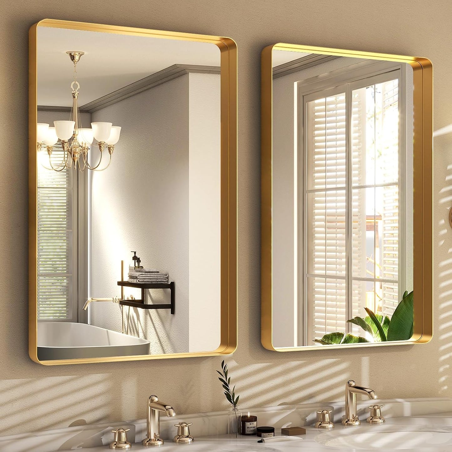 36 x 24 Inch Gold Bathroom Mirror for Wall,Aluminum Alloy Frame Rectangular Wall Mounted Mirror for Farmhouse Decor Horizontal or Vertical Ideal for Bedroom, Living Room