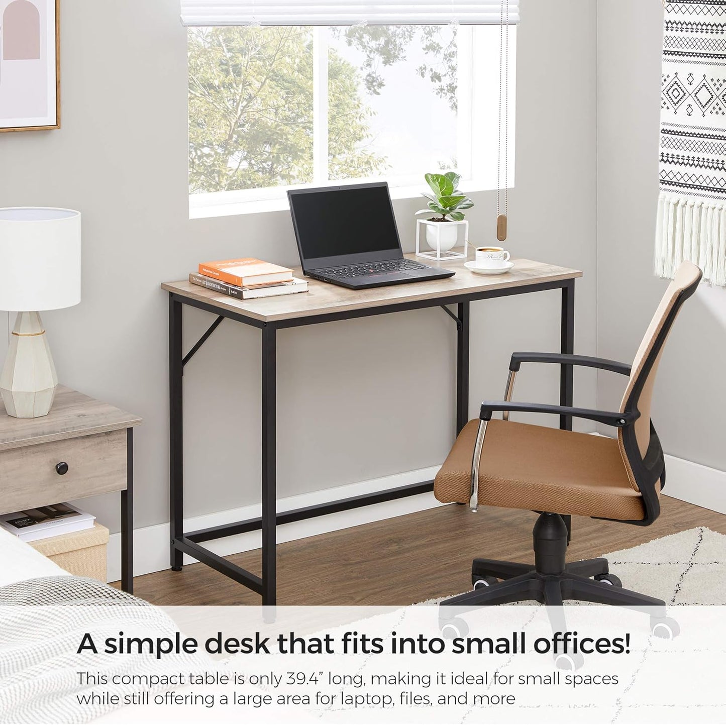 VASAGLE Computer Desk, Gaming Desk, Home Office Desk, for Small Spaces, 19.7 x 39.4 x 29.9 Inches, Industrial Style, Metal Frame, Greige and Black ULWD041B02