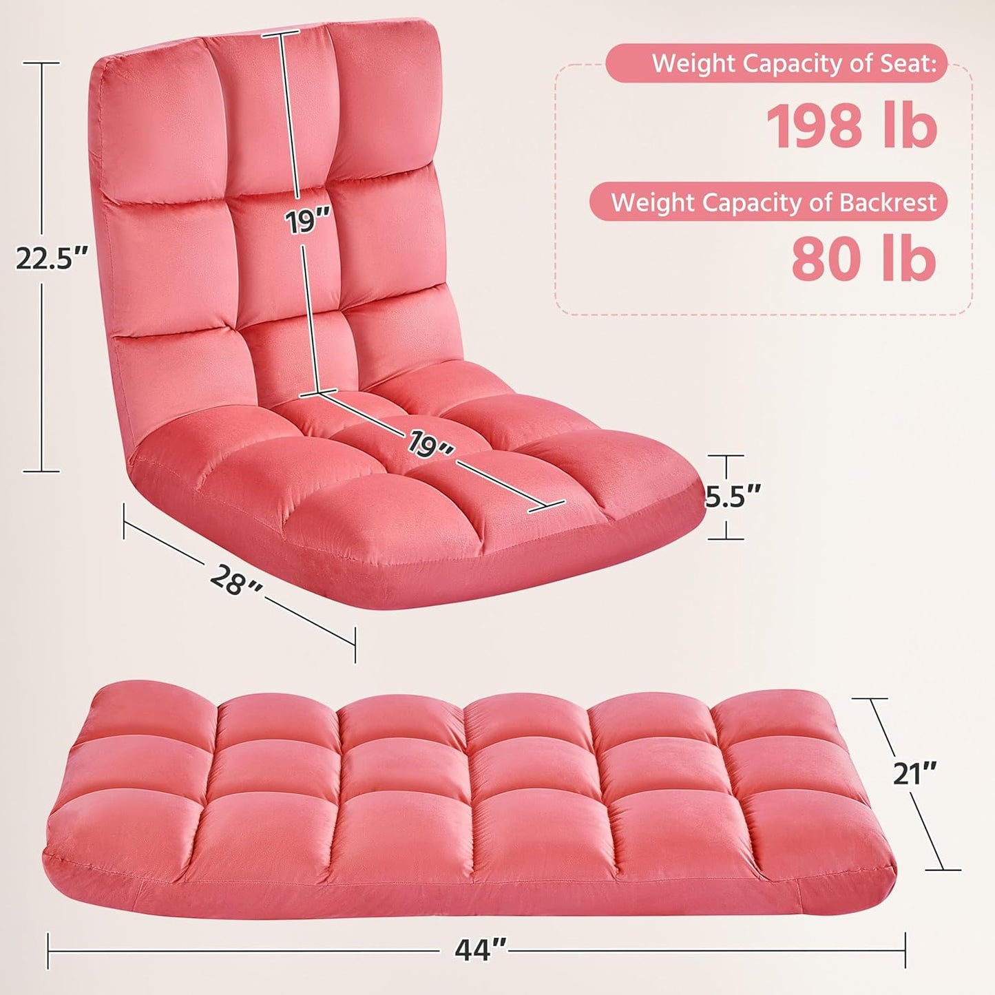 Yaheetech Floor Chair, Meditation Chair with Back Support Gaming Floor Lounger with 14 Adjustable Position for Adult, Pink