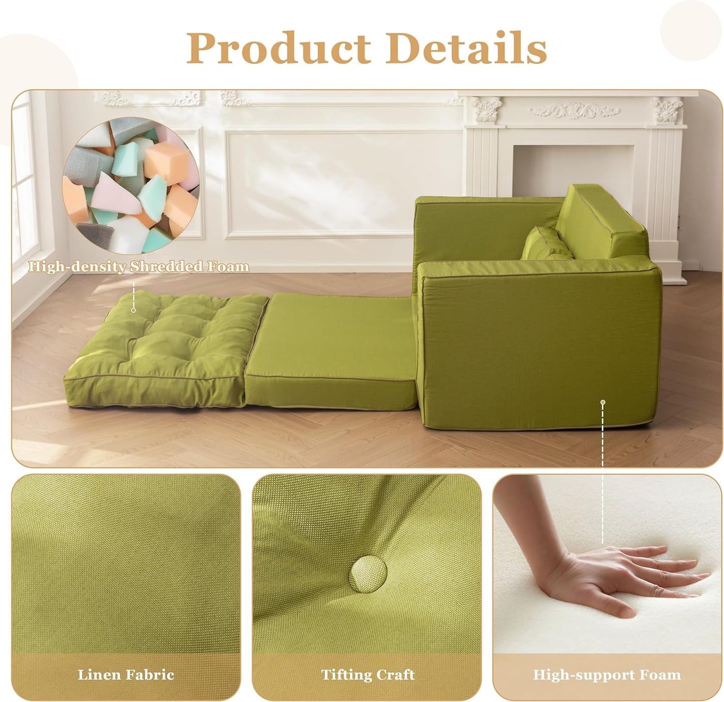 YOSHOOT Loveseat Sleeper Sofa,55" Convertible Sofa Bed Couch Futon Couches for Living Room,3-in-1 Pull Out Floor Couch with Backrest and Pillows, Green