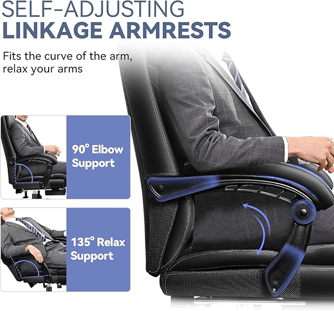 Office Chair, Big and Tall Office Desk Chair, Reclining Office Chair with Footrest Home Office Desk Chairs, High Back Ergonomic with Lumbar Support, Executive Leather