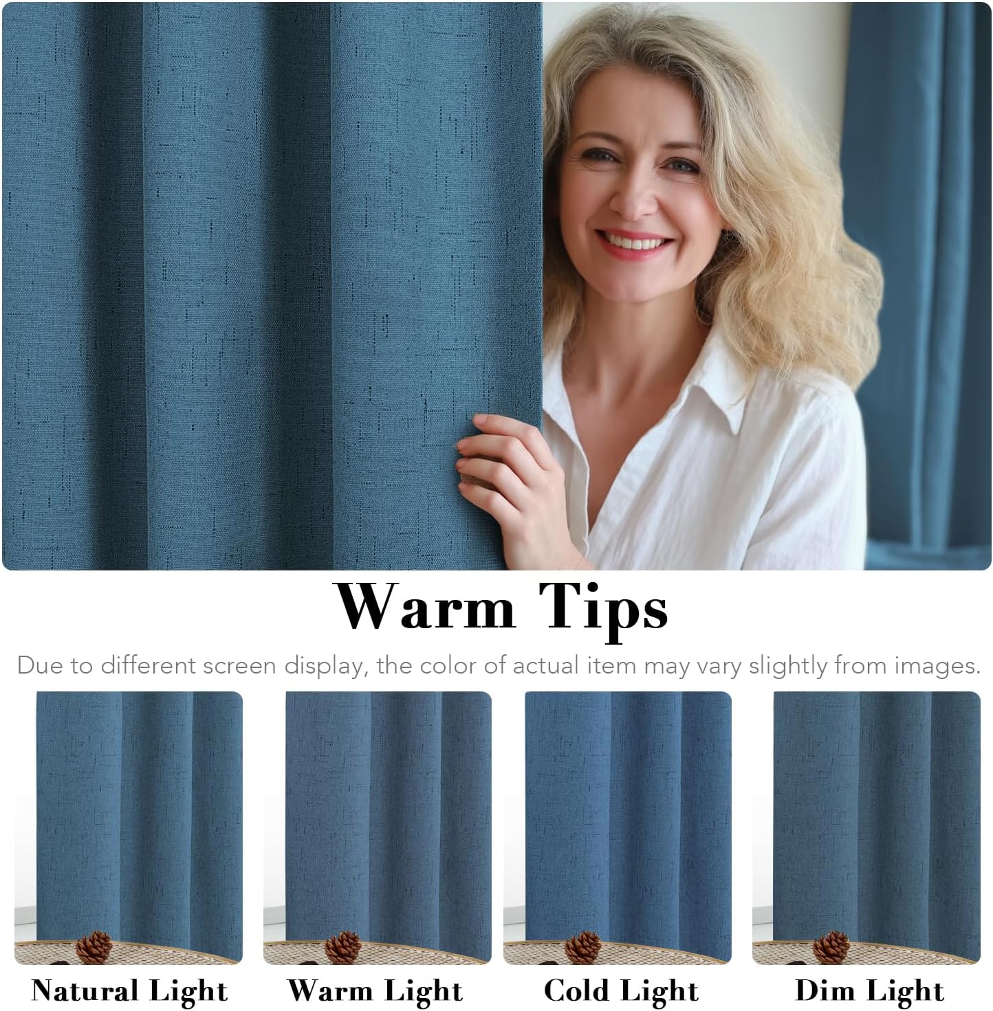 H.VERSAILTEX 100% Blackout Curtains for Bedroom Thermal Insulated Linen Textured Curtains Heat and Full Light Blocking Drapes Living Room Curtains 2 Panel Sets, Blue Sapphire, 52x72 Inch