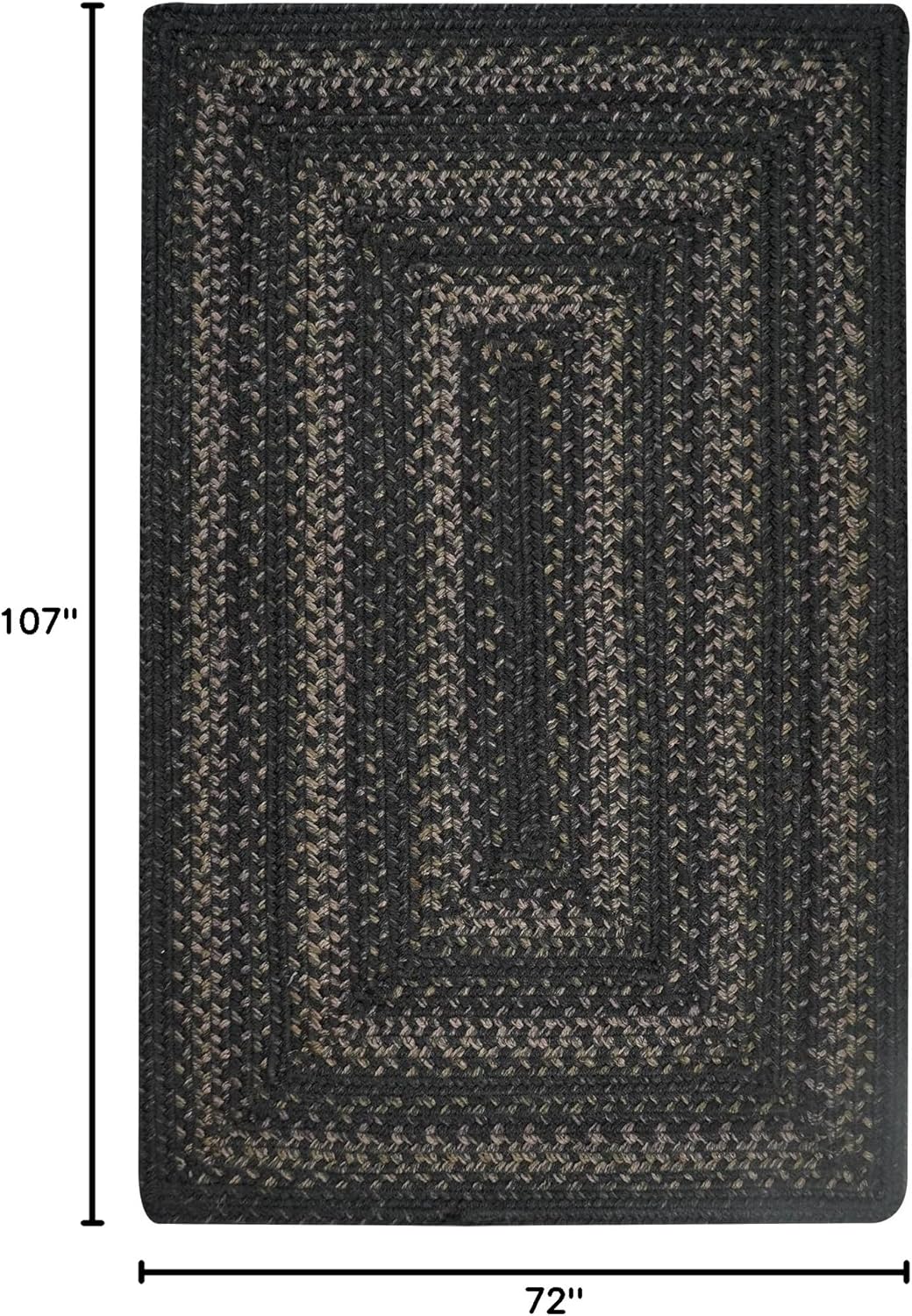 Homespice Jet Black Braided Rugs 6x9' – Primitive Style Large Black Area Rug for Bedroom