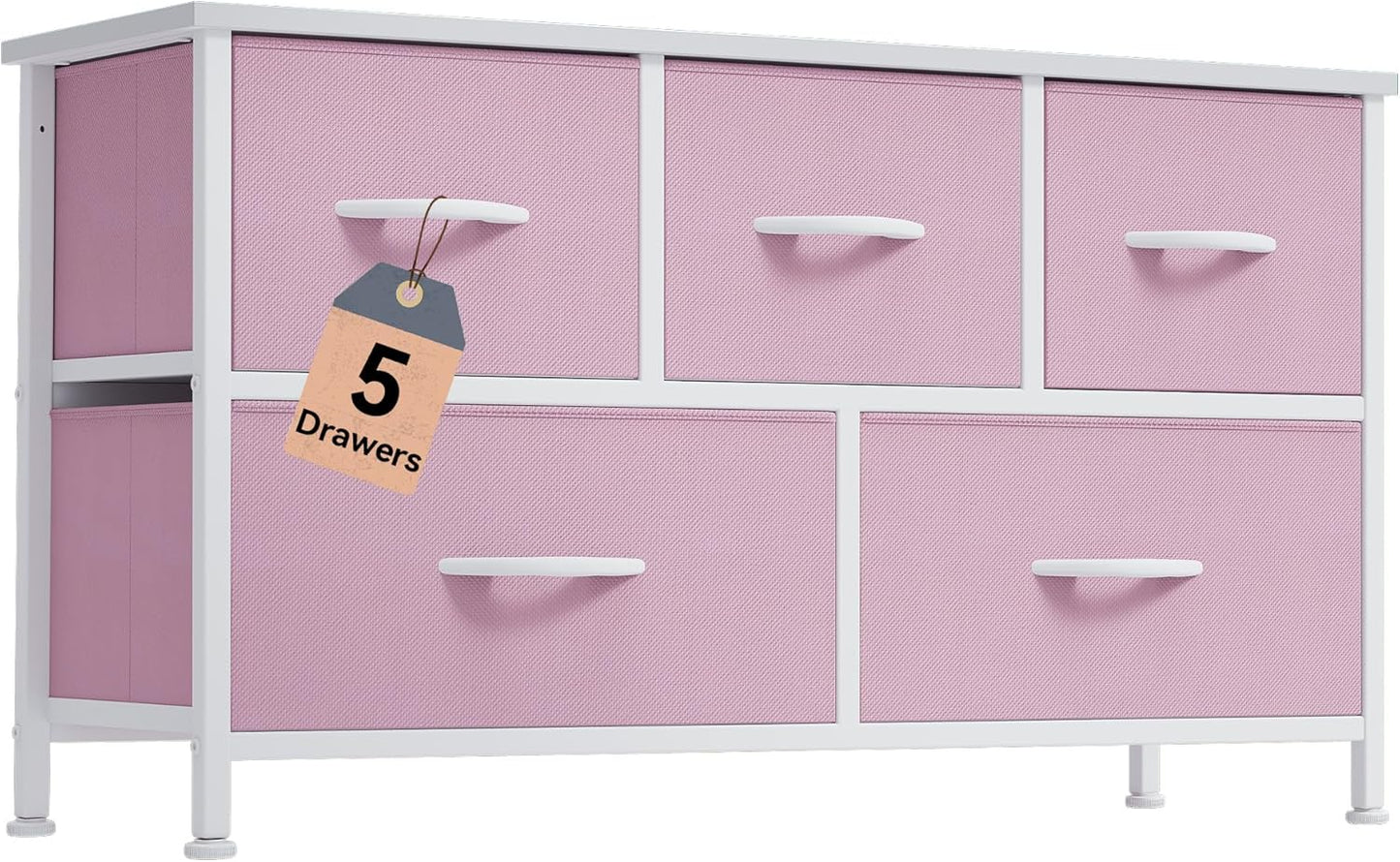 DWVO Dresser for Room with 5 Drawers - Fabric Storage Tower, Long Fabric Dresser, Organizer Unit for Closet, Hallway