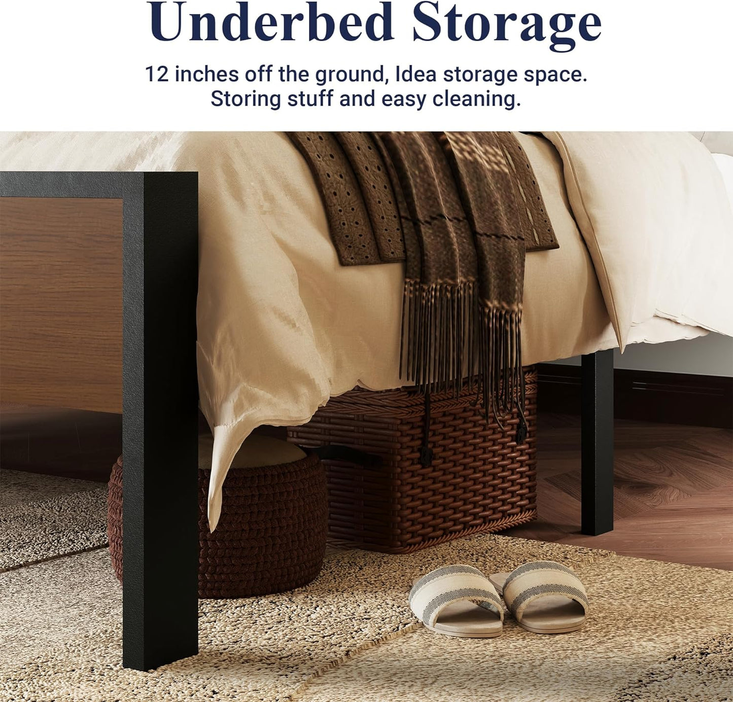 Allewie Full Size Platform Bed Frame with Wooden Headboard and Footboard, Heavy Duty 12 Metal Slats Support, No Box Spring Needed, Under-Bed Storage, Noise Free, Easy Assembly, Walnut