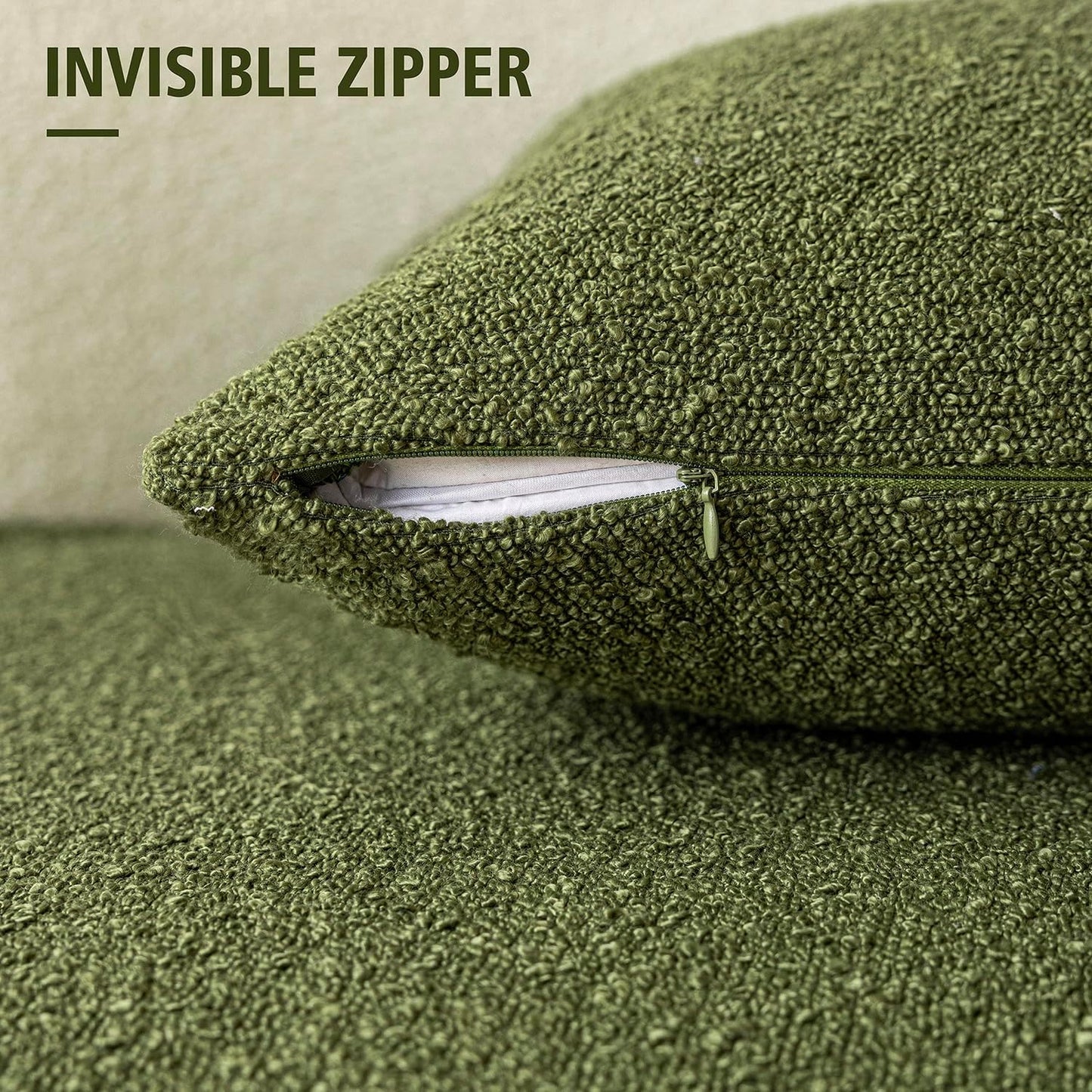 Foindtower Pack of 2 Modern Textured Boucle Throw Pillow Covers Accent Solid Decorative Lumbar Pillow Cases Cozy Couch Cushion Case for Chair Sofa Bedroom Living Room Home Decor, 12 x 20 Inch,Green