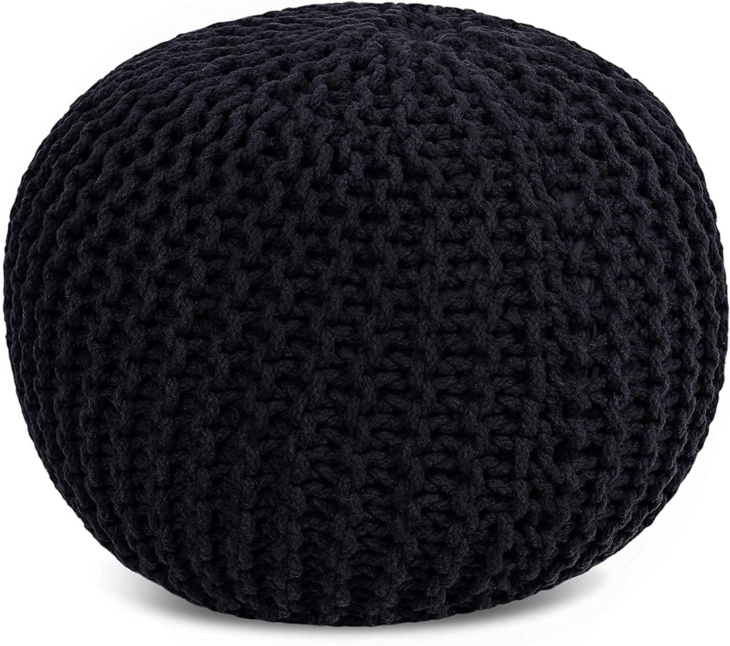 FRELISH DECOR Round Pouf Ottoman Hand Knitted 100% Cotton Pouf Foot Stool - Knitted Bean Bag - Floor Chair for Living Room Bedroom - Foot Rest for Couch (20 Diameter x 14 Height) - Black