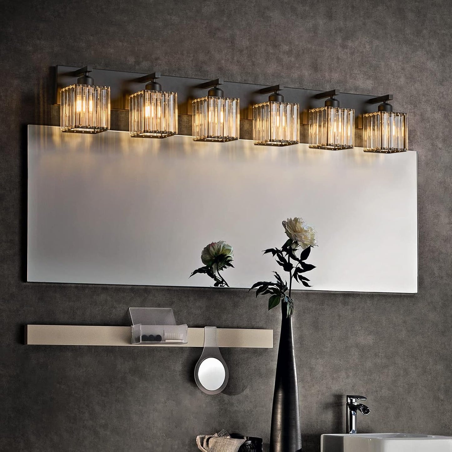 Modern Black Crystal Bathroom Vanity Light - 6-Lights Wall Light Fixtures
