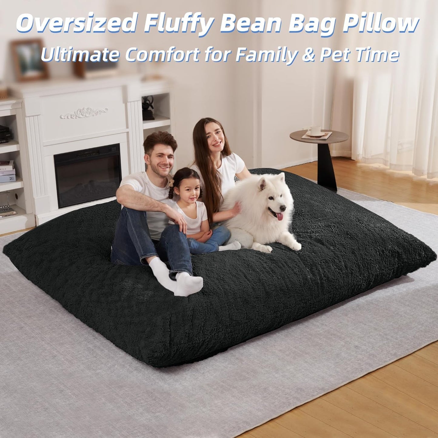 HABUTWAY 4 in 1 Bean Bag Chair, Giant Memory Foam Filling Bean Bag Sofa, Adult Bean Bag Chair, Machine Washable Faux Fur Cover, Bean Bag for Adult (Black)