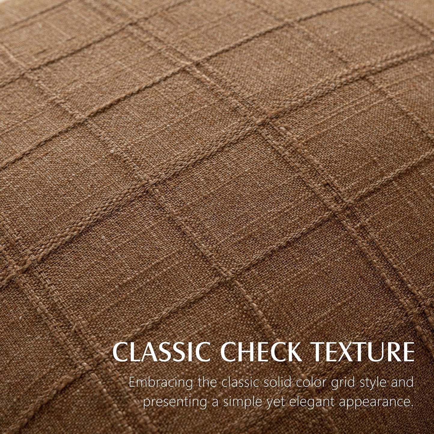 Foindtower Set of 2 Decorative Linen Check Throw Pillow Covers Neutral Farmhouse Vintage Cushion Covers Modern Boho Home Decor for Sofa Chair Couch Bedroom Living Room Outdoor,24×24 Inch,Brown Hazel