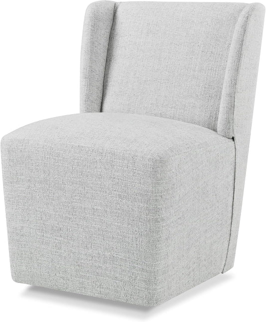 Upholstered Dining Chair with Casters Wingback Modern Side Armless Deskchair with Rollers for Diningroom Bedroom Livingroom Reading Room,Light Grey,1 Box