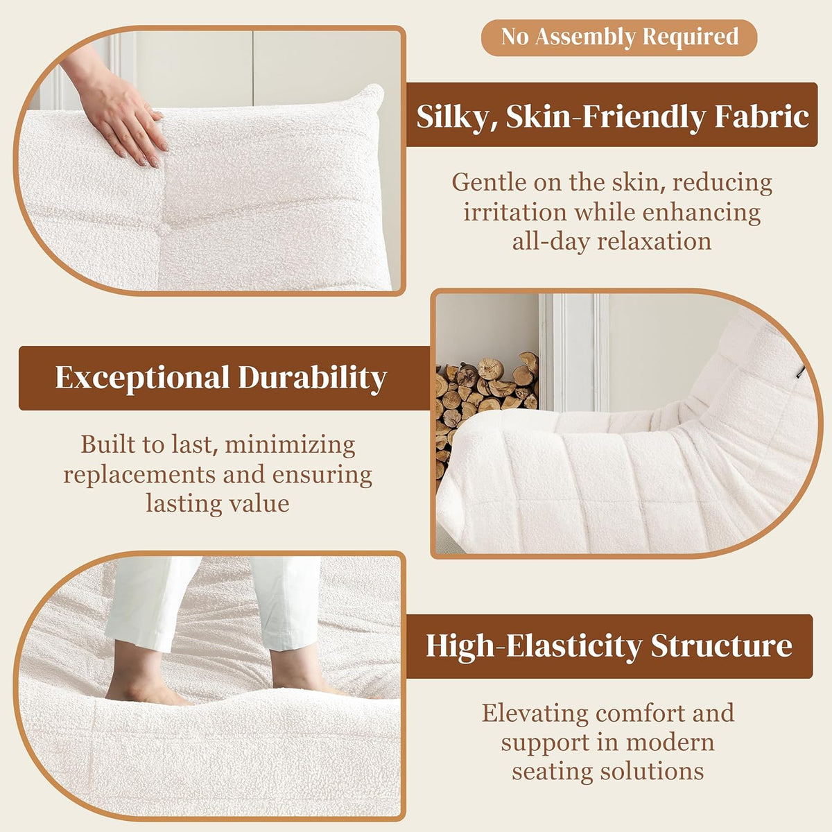 Bean Bag Chair, Fireside Chair Bean Bag Sofa for Adults, Bean Bag Chairs for Teens with High-Resilience Foam, Memory Foam & Non-Slip Base Bean Bag for Living Room, Bedroom, Office (Teddy, Beige)
