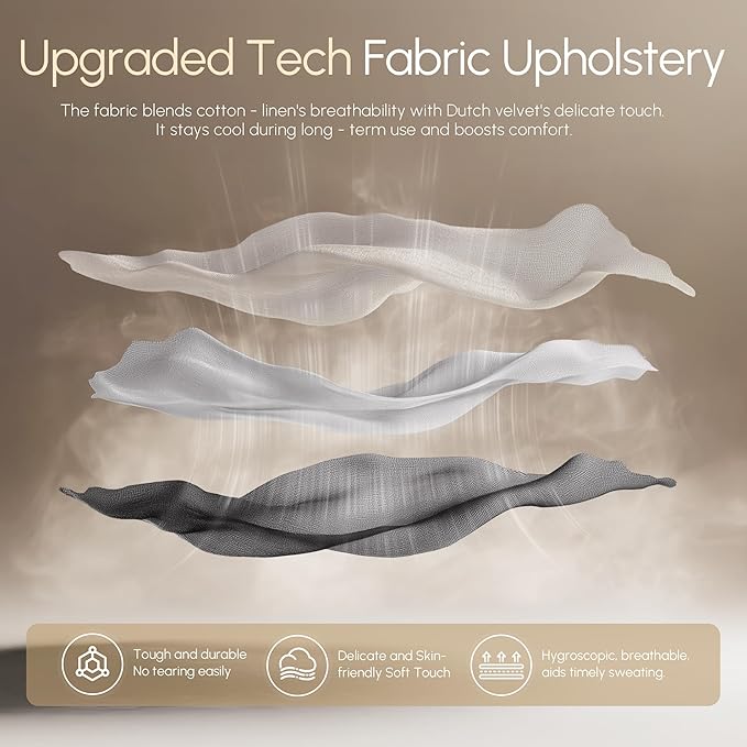 Dowinx Fabric Gaming Chair with Pocket Spring Cushion,Breathable Computer Chairs with Massage Lumbar Support and Footrest,High Back Game Office Chair for Adult,Beige