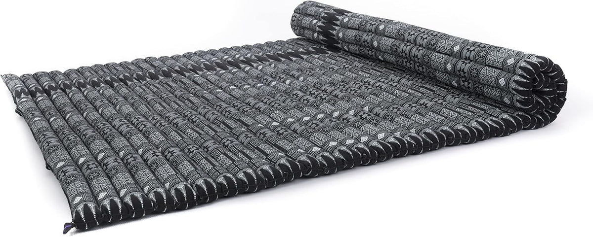 Leewadee - Foldable Floor Mattress - Japanese Roll Up Futon -Trifold Tatami Mat- Guest Floor Bed - Camping Mattress - Thai Massage Mat, Kapok Filled, 75 x 57 inches, Black