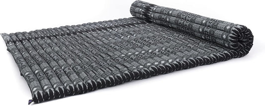Leewadee - Foldable Floor Mattress - Japanese Roll Up Futon -Trifold Tatami Mat- Guest Floor Bed - Camping Mattress - Thai Massage Mat, Kapok Filled, 75 x 57 inches, Black
