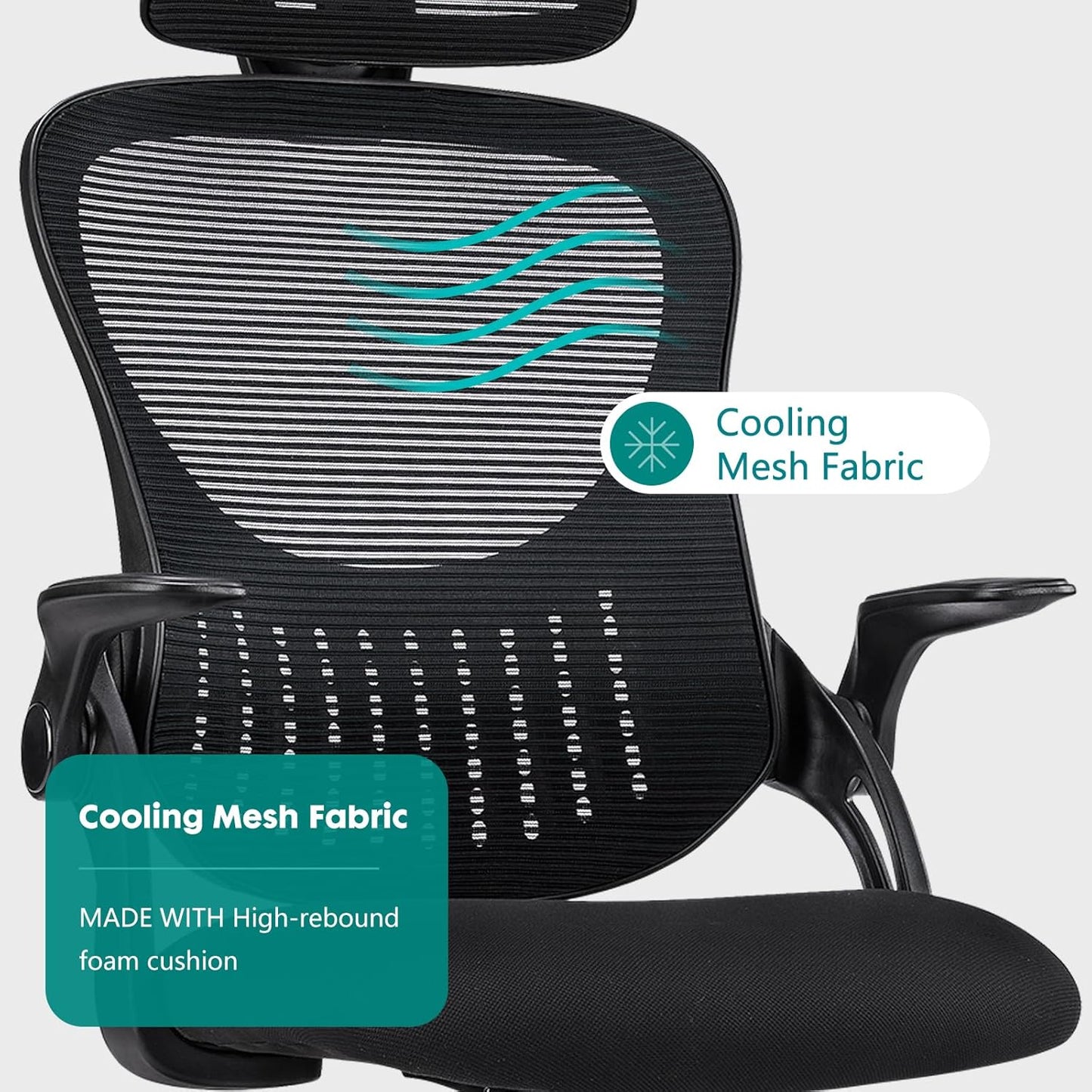 SMUG Office Chair Ergonomic Desk Lumbar Support, Computer Chairs Gaming Mesh with Wheels and Headrests, Flip-up Arm,Adjustable Position for Home, Work, Study, Black