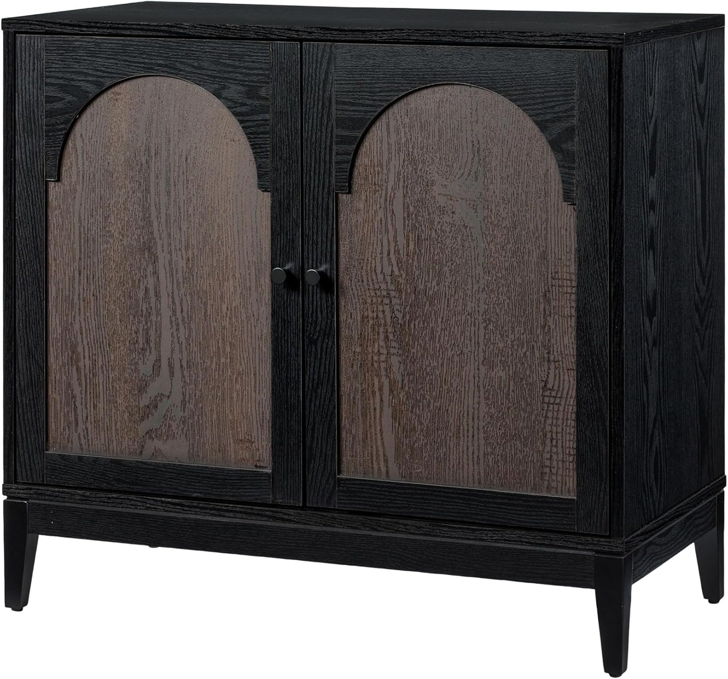 Sango Arch 2-Door Accent Cabinet, Modern Black & Brown Storage Cabinet with Elegant Arched Doors, Adjustable Shelf, Sturdy Wooden Legs, Stylish Furniture for Living Room or Office Room