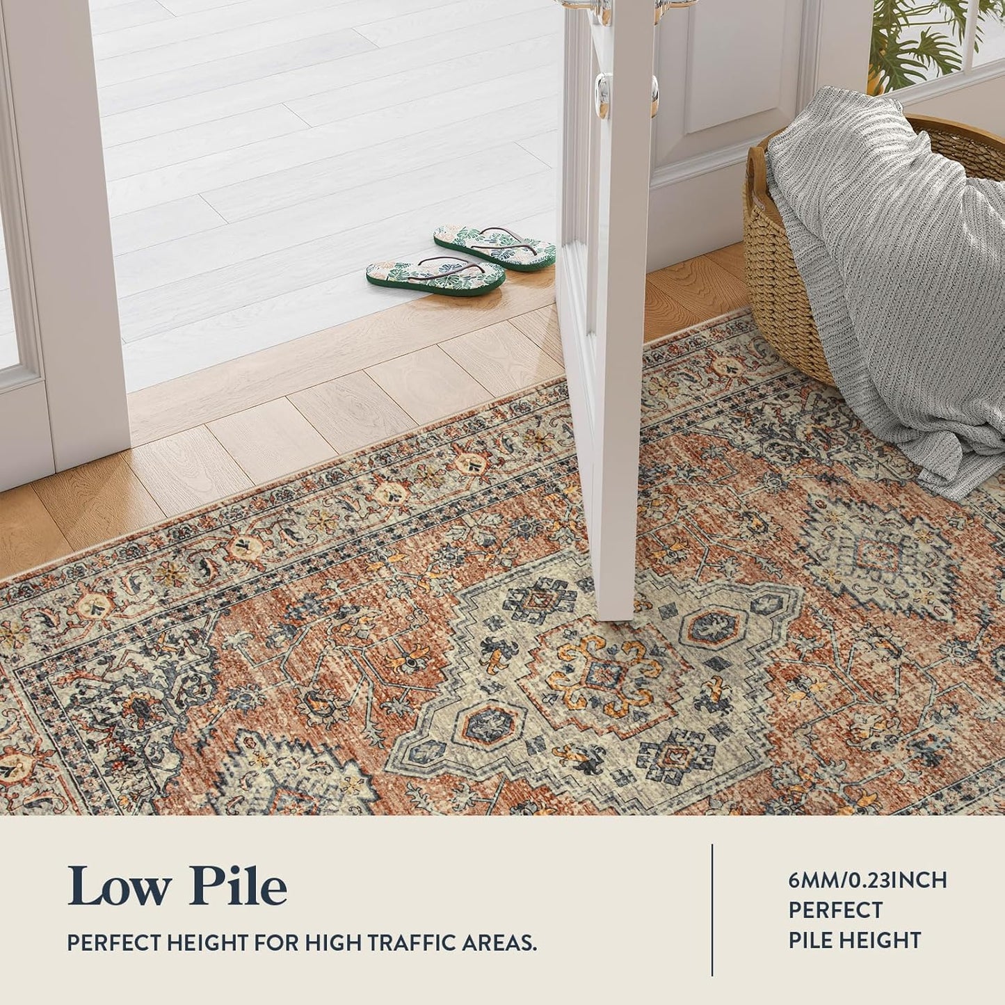 Lahome Oriental Door Mat Indoor Entrance, 2x3 Washable Indoor Rugs for Entryway Soft Small Kitchen Rugs Non Slip Ultra-Thin, Vintage Door Mat Carpet for Bedroom Bathroom, Peach/Orange