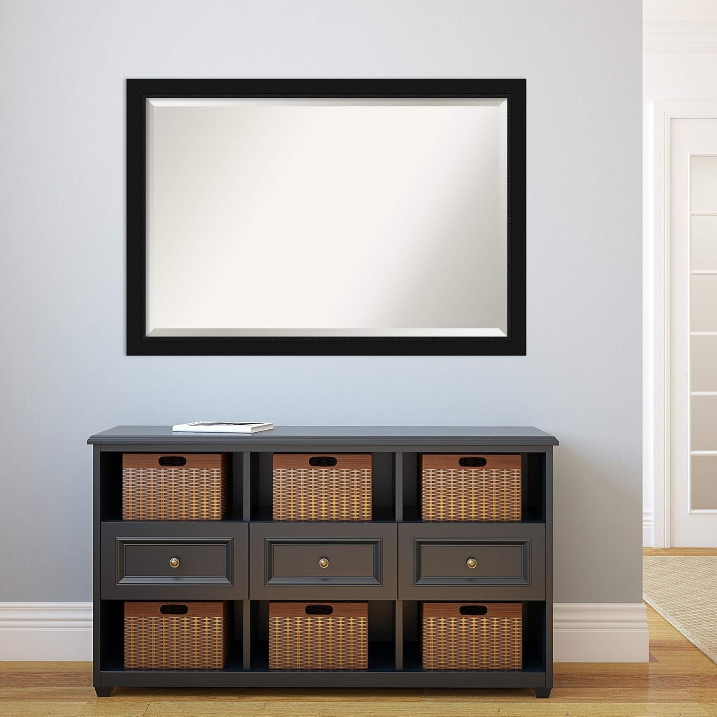 Amanti Art Black Bathroom Mirror for Over Sink, 27x39 Avon Black Rectangle Vanity Mirror, Large Casual Frame, Hangs Horizonally and Vertically, Bathroom Wall Decor, Beveled Edge