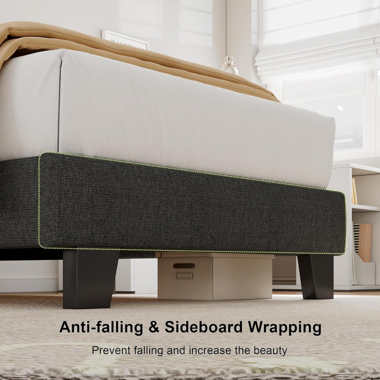 Feonase Twin Platform Bed Frame with Button Tufted Headboard, Upholstered Linen Bed with Wooden Slats Support, No Box Spring Needed, Noise-Free, Easy Assembly, Dark Grey