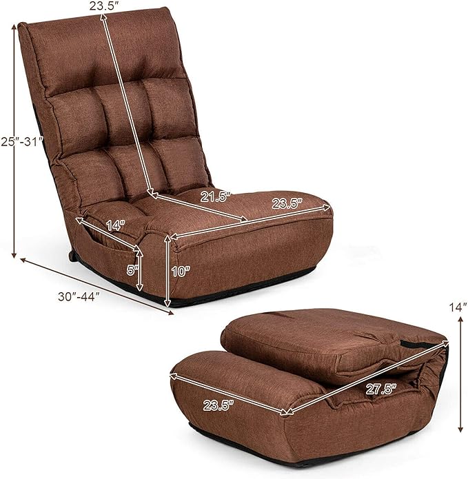 DORTALA Foldable Floor Chair for Adults, Memory Foam Floor Gaming Chair w/ 5-Position Adjustable Head and Back Support, Ergonomic Banana Chair for Bedroom, Living Room, Coffee