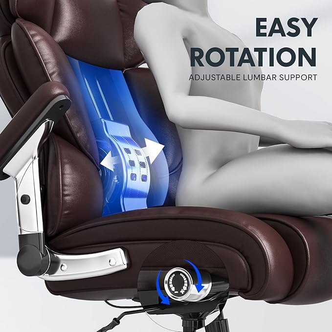 FLEXISPOT 600lbs Big and Tall Office Chair for Heavy People, Heavy Duty Computer Desk Chair with Dynamic Lumbar Support 2D Armrest Blade Wheels, Chairs for Home Office Gaming Working, Leather, Brown