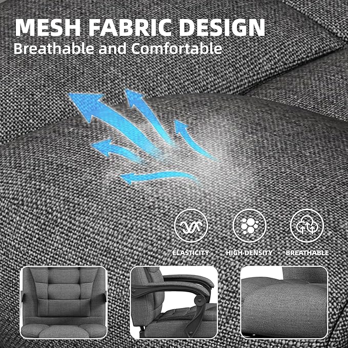 Office Chair, Ergonomic Fabric Gaming Chair for Adults, Comfy Reclining Computer Chair with Foot Rest, Adjustable Swivel Desk Chair, Executive Gamer Chair, Comfortable Silla Oficina for Home & Game