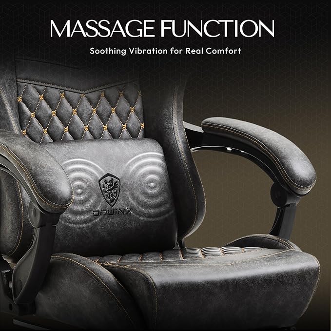 Dowinx Gaming Chair Big and Tall, Ergonomic PC Gaming Chair with Footrest & Massage, Racing Style Reclining Computer Chair for Adults, 400LBS Capacity - Heavy Duty Gamer Chair, Grey