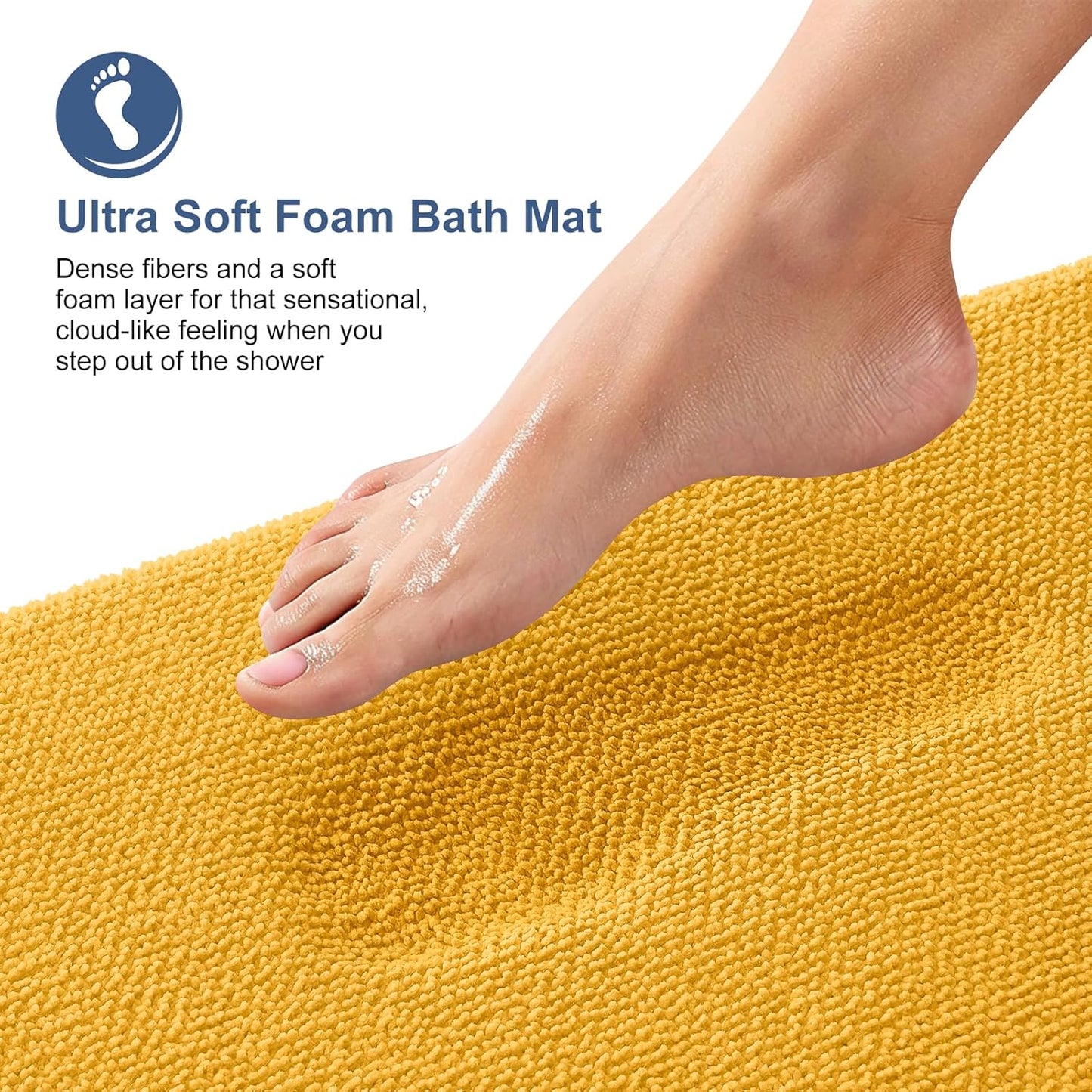 OLANLY Thick Memory Foam Bath Mat Rug 24x16, Extra Soft Absorbent Bathroom Rug, Quick Dry Bath Mats, Non-Slip, Machine Washable Carpet for Floor, Tub and Shower, Home Decor Accessories, Golden Yellow