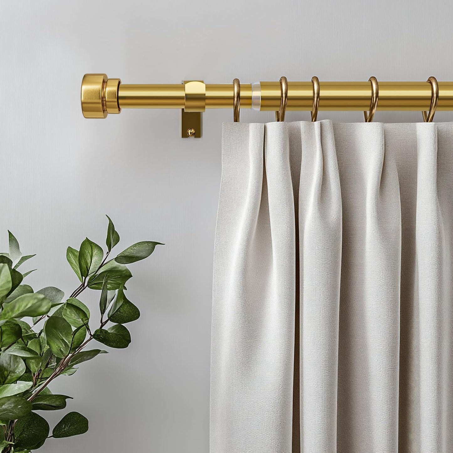 Modern Gold Curtain Rods for Windows 16 to 60 Inches Adjustable Length Heavy Duty 1" Diameter Brass Window Curtain Rod with Solid Metal Finials for Outdoor Farmhouse Bedroom Kitchen Living Room