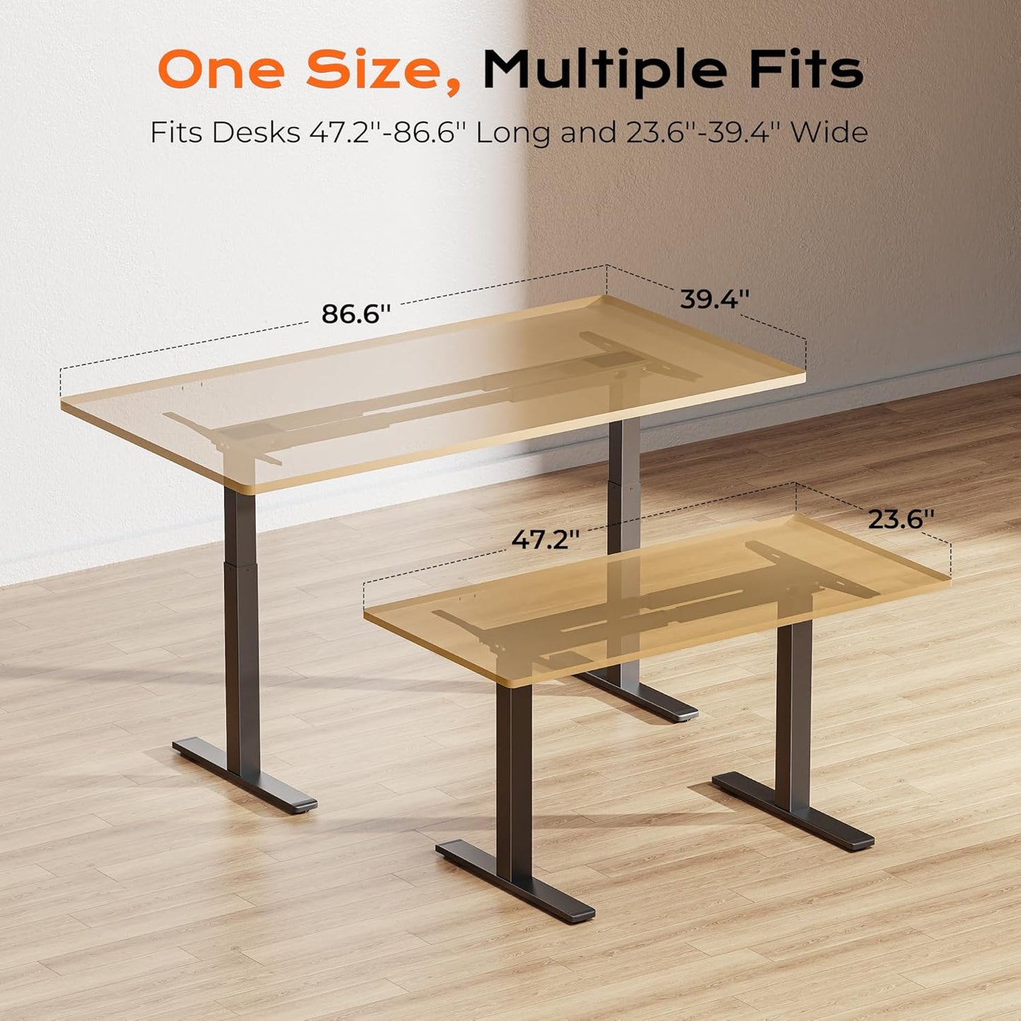 Huuger Dual Motor Electric Standing Desk Frame, Sit Stand up Desk Leg for 47.2” to 86.6” Desktop, Computer Desk Leg with Cable Tray, 3 Memory Height Presets, 2 Hooks, Black Frame Only